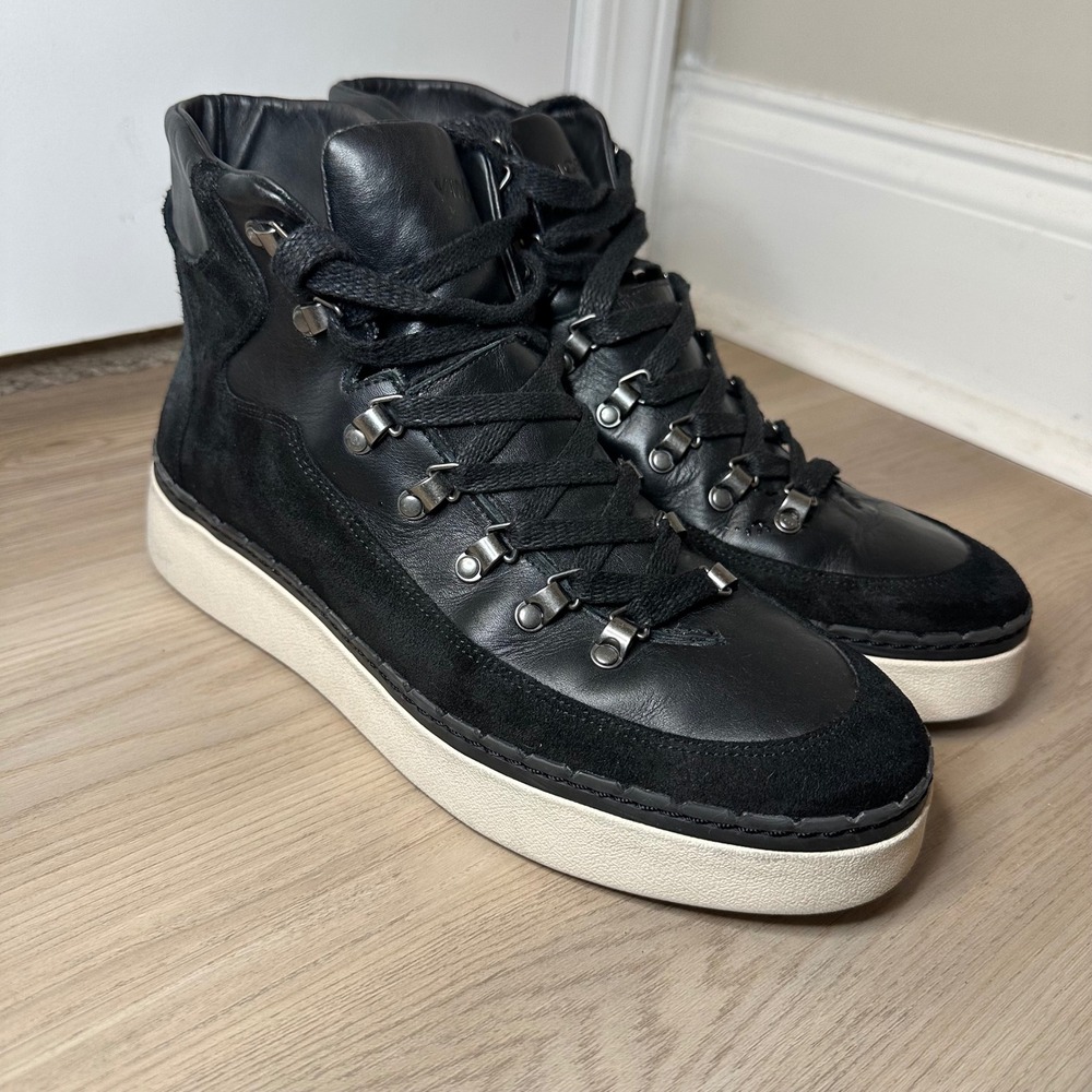Vince Soren Black Leather Suede Lace Up water proof Sneakers Women's‎ 9.5